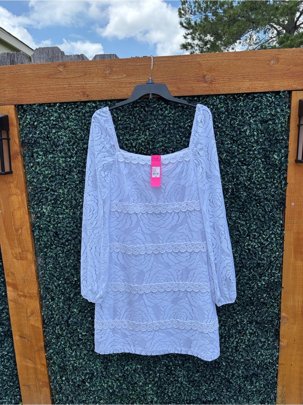 Lilly Pulitzer Zoella White Lace Square Neck Long Sleeve Mini Dress